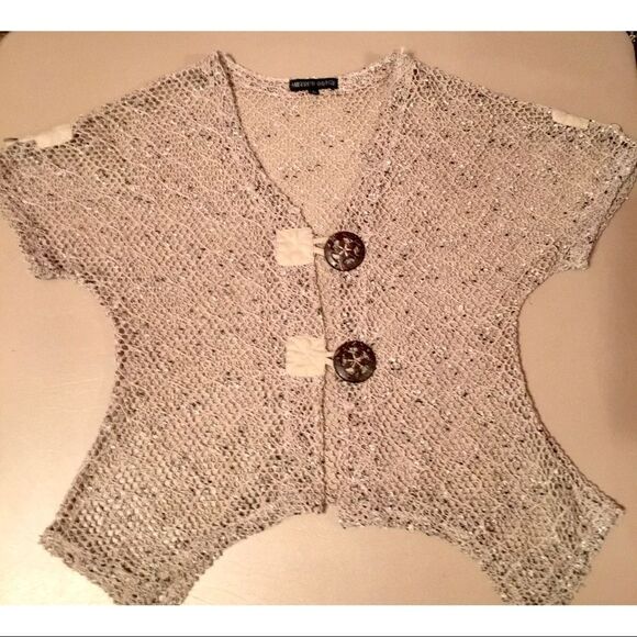 Mirror Image Open Knit Crochet Bold Button Cardi - Picture 8 of 9